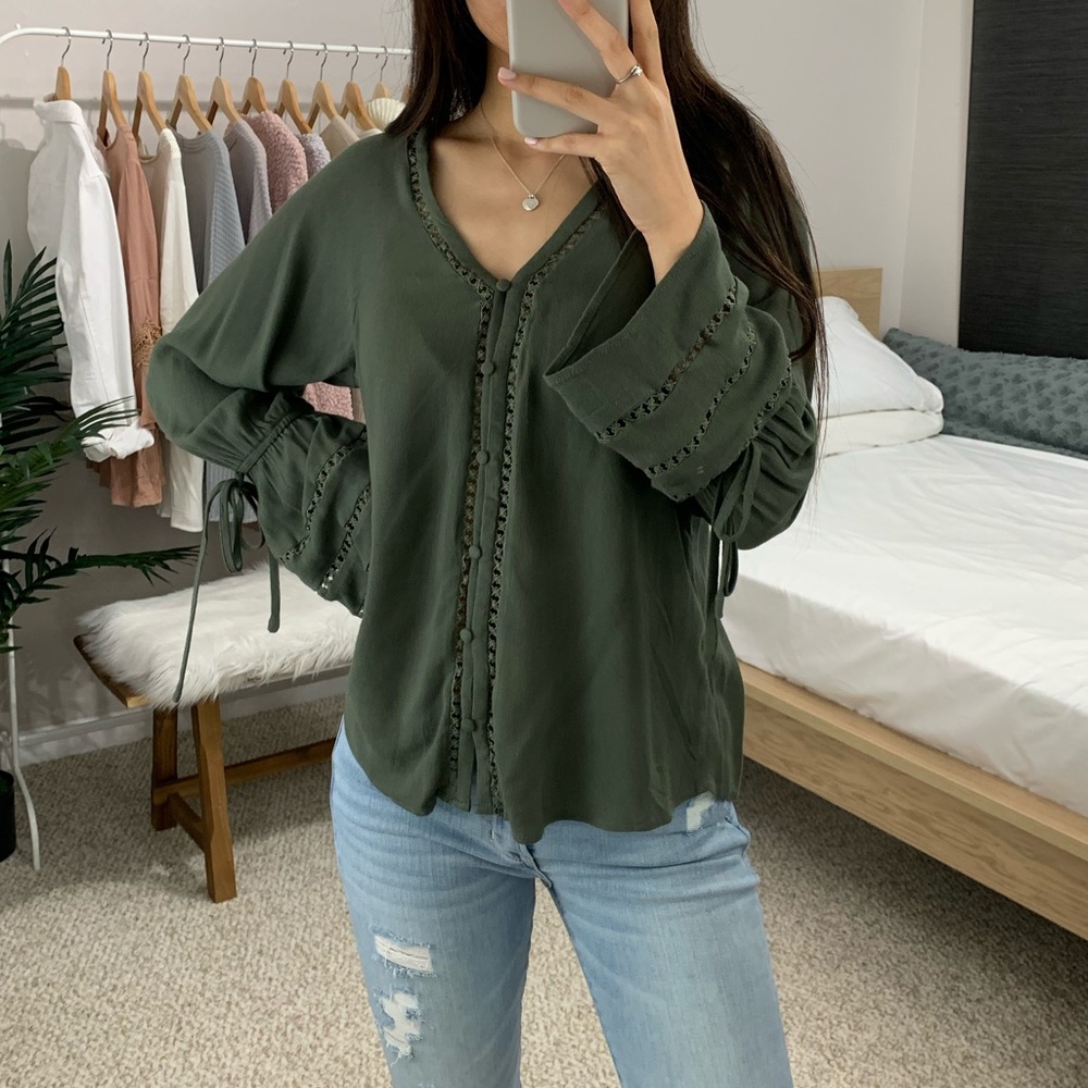 LAST Olive Green Peasant Blouse - Picture 4 of 4